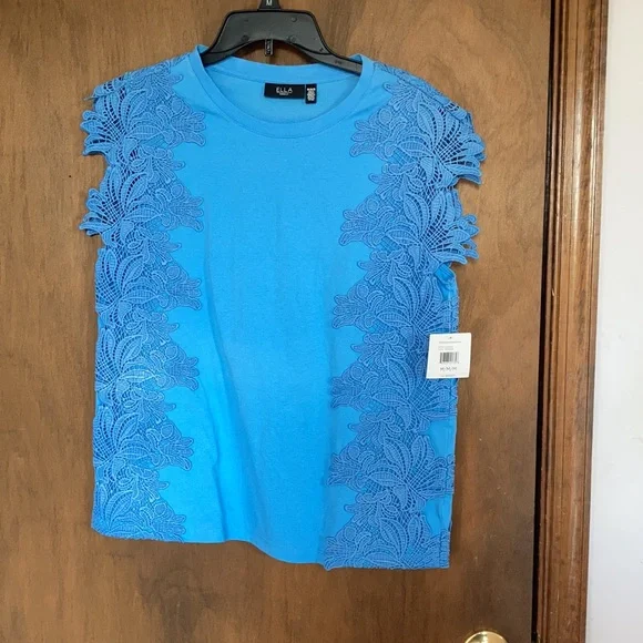 3/$45 Ella top floral crochet like detail top casual office boho summer spring M - Picture 11 of 17